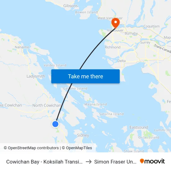 Cowichan Bay - Koksilah Transit Exchange to Simon Fraser University map