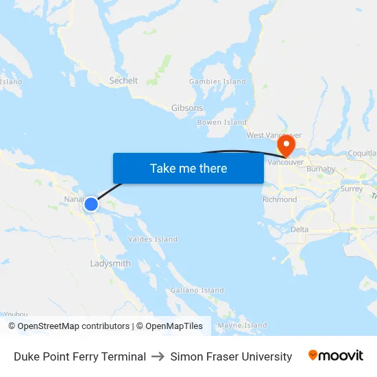 Duke Point Ferry Terminal to Simon Fraser University map