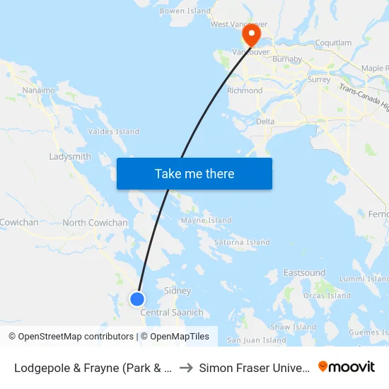 Lodgepole & Frayne (Park & Ride) to Simon Fraser University map