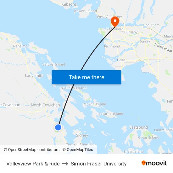 Valleyview Park & Ride to Simon Fraser University map