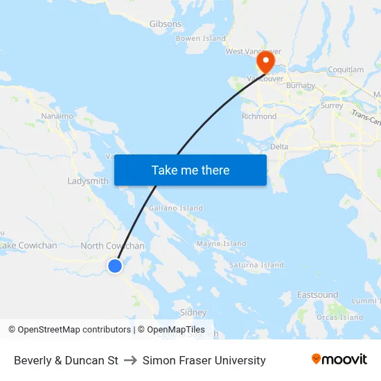Beverly & Duncan St to Simon Fraser University map
