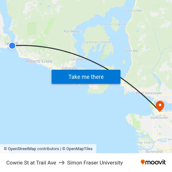 Cowrie St at Trail Ave to Simon Fraser University map
