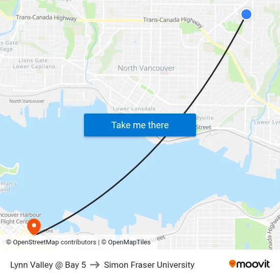 Lynn Valley @ Bay 5 to Simon Fraser University map