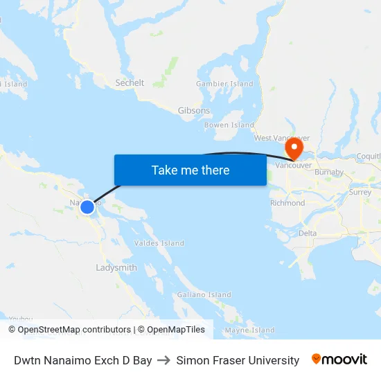 Dwtn Nanaimo Exch D Bay to Simon Fraser University map