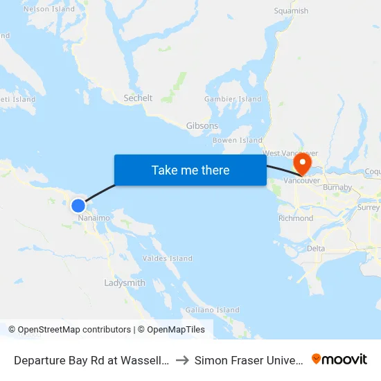 Departure Bay Rd at Wassell Way to Simon Fraser University map