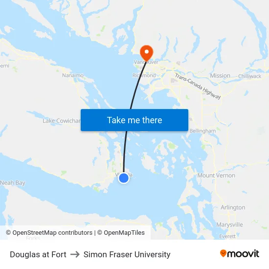 Douglas at Fort to Simon Fraser University map