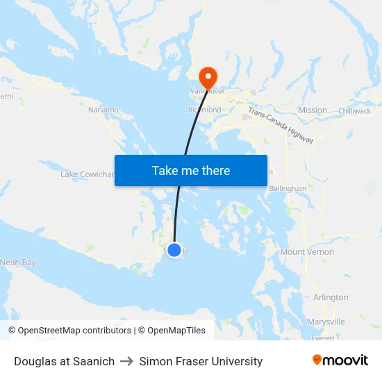Douglas at Saanich to Simon Fraser University map