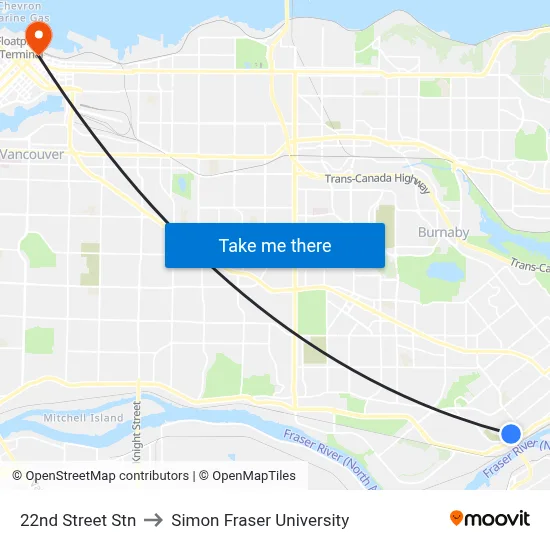 22nd Street Stn to Simon Fraser University map