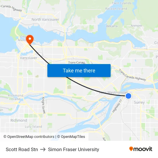 Scott Road Stn to Simon Fraser University map
