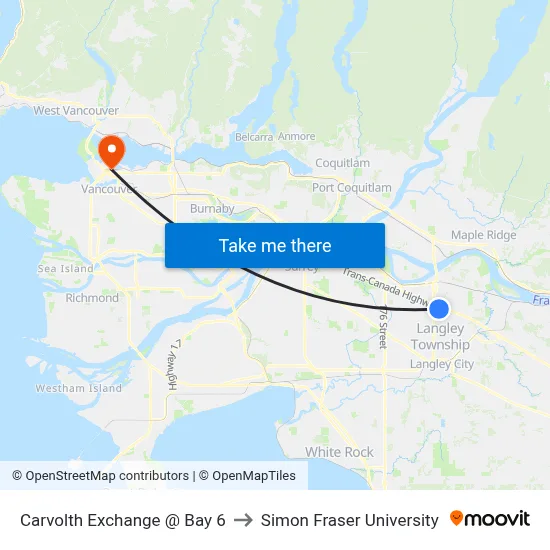 Carvolth Exchange @ Bay 6 to Simon Fraser University map