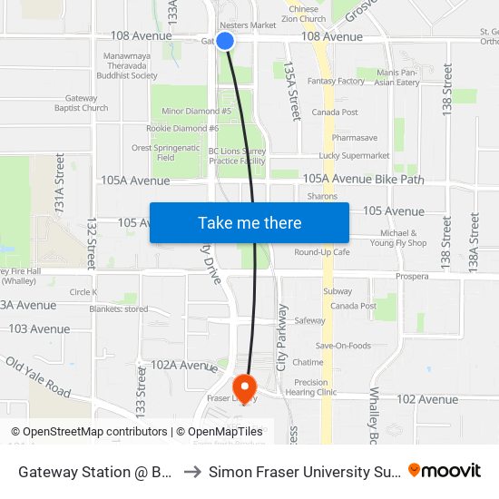 Gateway Station @ Bay 3 to Simon Fraser University Surrey map