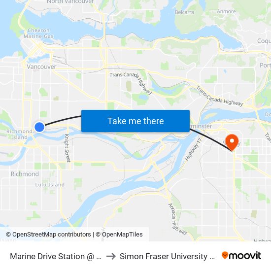 Marine Drive Station @ Bay 1 to Simon Fraser University Surrey map