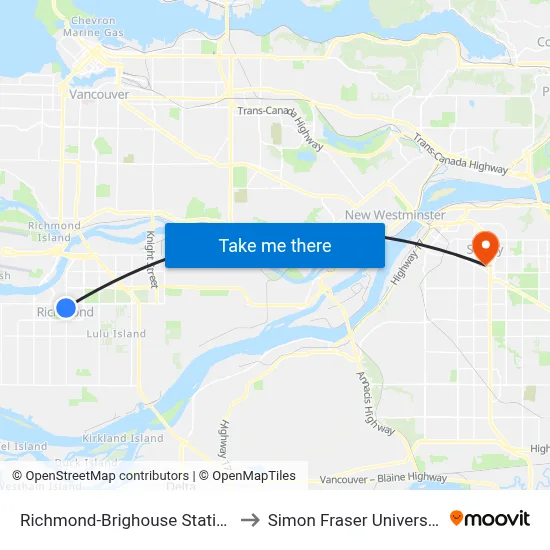 Richmond-Brighouse Station @ Bay 5 to Simon Fraser University Surrey map