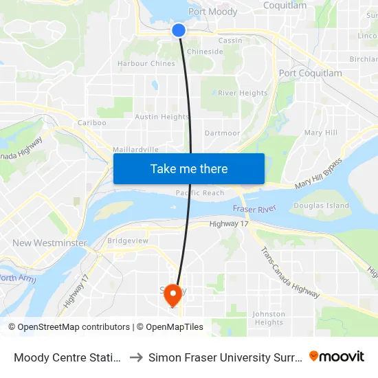 Moody Centre Station to Simon Fraser University Surrey map