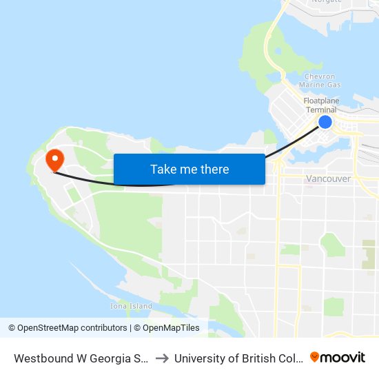 Westbound W Georgia St @ Homer St to University of British Columbia (UBC) map