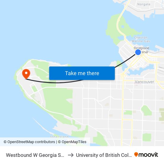 Westbound W Georgia St @ Burrard St to University of British Columbia (UBC) map