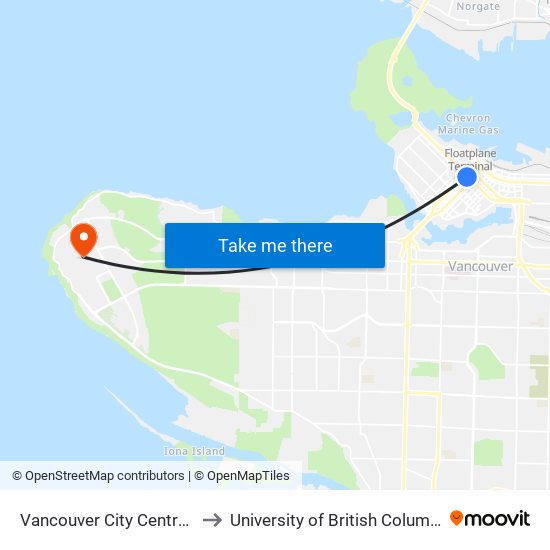 Vancouver City Centre Station to University of British Columbia (UBC) map