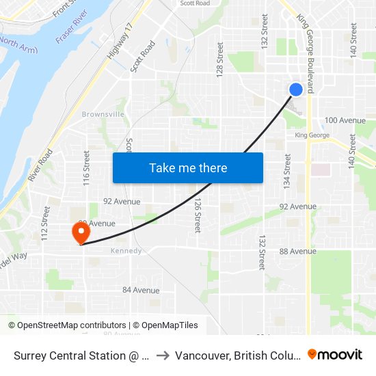 Surrey Central Station @ Bay 8 to Vancouver, British Columbia map