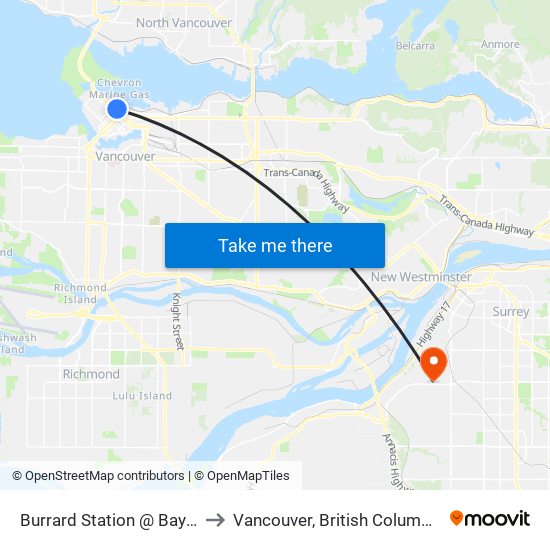 Burrard Station @ Bay 1 to Vancouver, British Columbia map