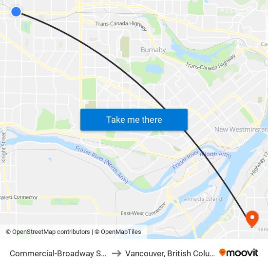 Commercial-Broadway Station to Vancouver, British Columbia map