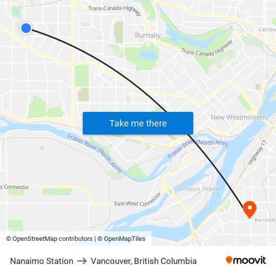 Nanaimo Station to Vancouver, British Columbia map