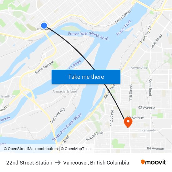 22nd Street Station to Vancouver, British Columbia map