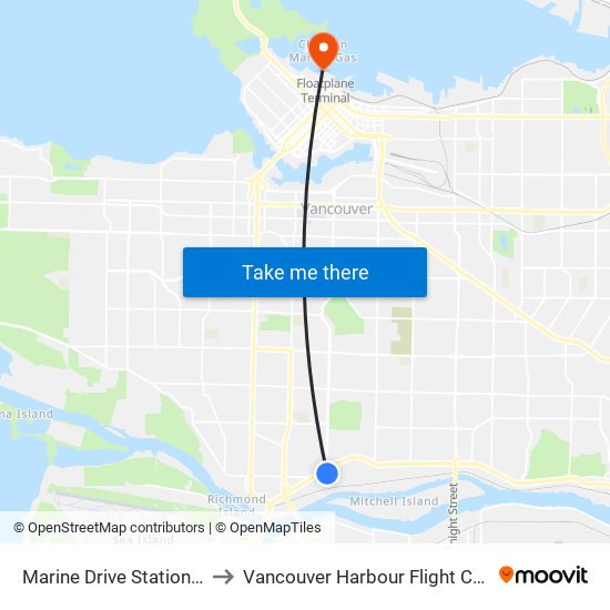 Marine Drive Station @ Bay 1 to Vancouver Harbour Flight Centre (CXH) map