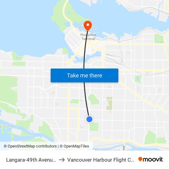 Langara-49th Avenue Station to Vancouver Harbour Flight Centre (CXH) map