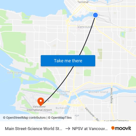 Main Street-Science World Station @ Bay 1 to NPSV at Vancouver Airport map