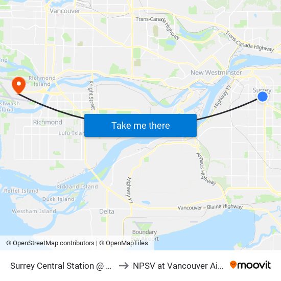 Surrey Central Station @ Bay 9 to NPSV at Vancouver Airport map