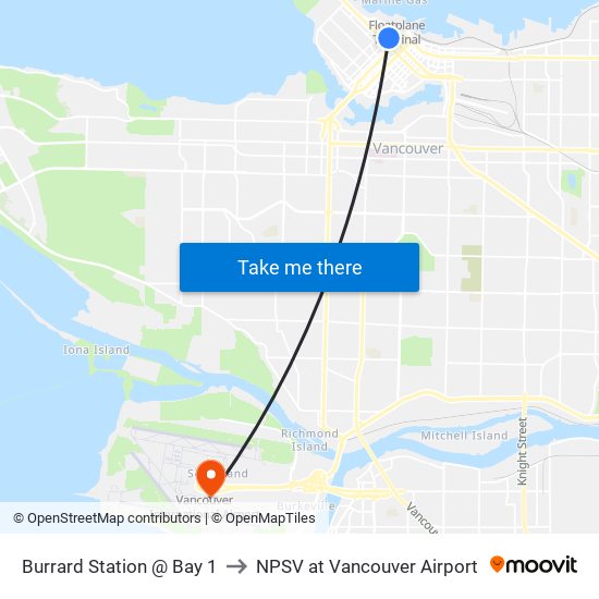 Burrard Station @ Bay 1 to NPSV at Vancouver Airport map