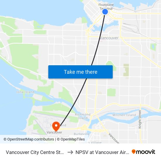 Vancouver City Centre Station to NPSV at Vancouver Airport map