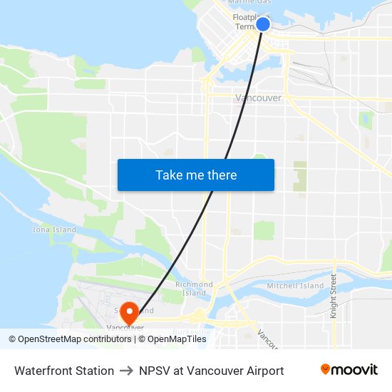 Waterfront Station to NPSV at Vancouver Airport map