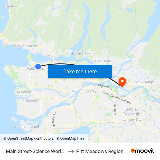 Main Street-Science World Station @ Bay 1 to Pitt Meadows Regional Airport (YPK) map