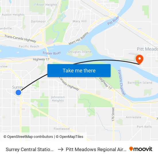 Surrey Central Station @ Bay 9 to Pitt Meadows Regional Airport (YPK) map