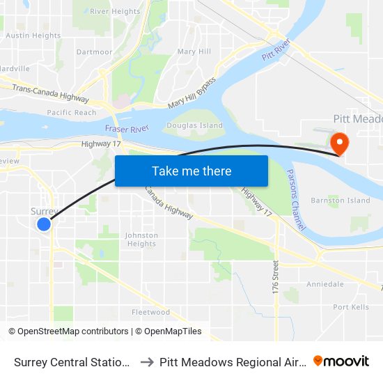 Surrey Central Station @ Bay 4 to Pitt Meadows Regional Airport (YPK) map