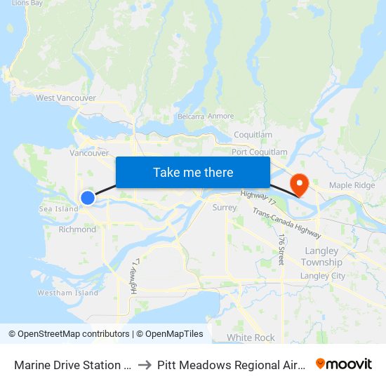 Marine Drive Station @ Bay 1 to Pitt Meadows Regional Airport (YPK) map