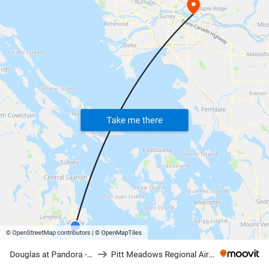 Douglas at Pandora - City Hall to Pitt Meadows Regional Airport (YPK) map