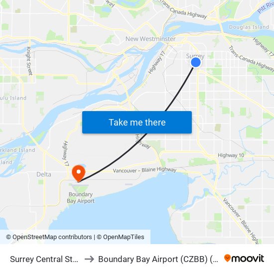 Surrey Central Station @ Bay 8 to Boundary Bay Airport (CZBB) (Boundary Bay Airport) map