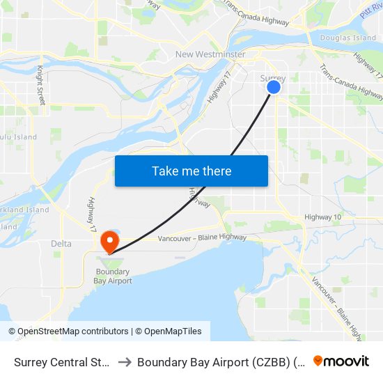 Surrey Central Station @ Bay 9 to Boundary Bay Airport (CZBB) (Boundary Bay Airport) map