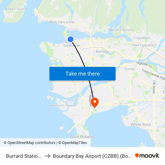 Burrard Station @ Bay 1 to Boundary Bay Airport (CZBB) (Boundary Bay Airport) map