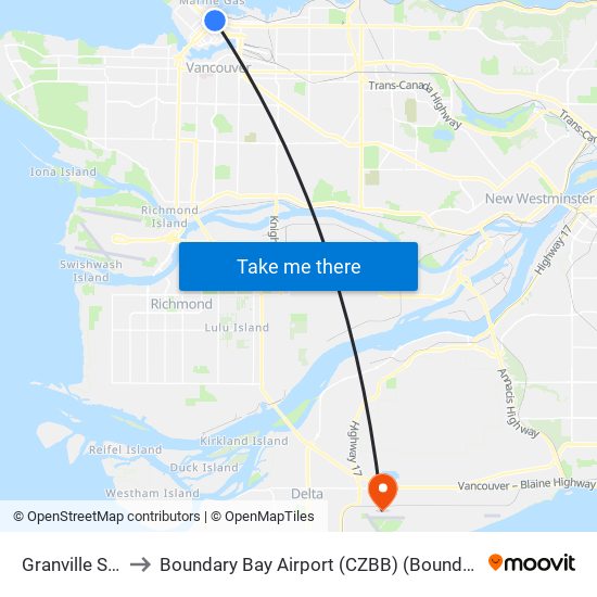 Granville Station to Boundary Bay Airport (CZBB) (Boundary Bay Airport) map