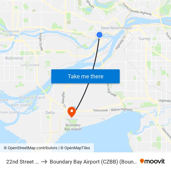 22nd Street Station to Boundary Bay Airport (CZBB) (Boundary Bay Airport) map