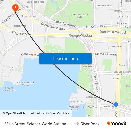 Main Street-Science World Station @ Bay 1 to River Rock Club map