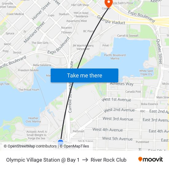 Olympic Village Station @ Bay 1 to River Rock Club map