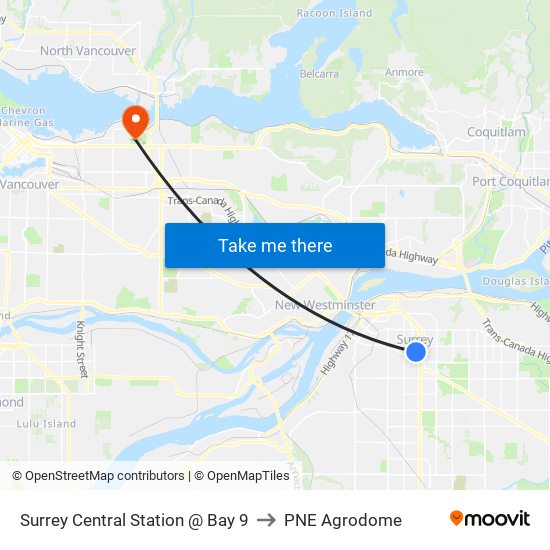 Surrey Central Station @ Bay 9 to PNE Agrodome map