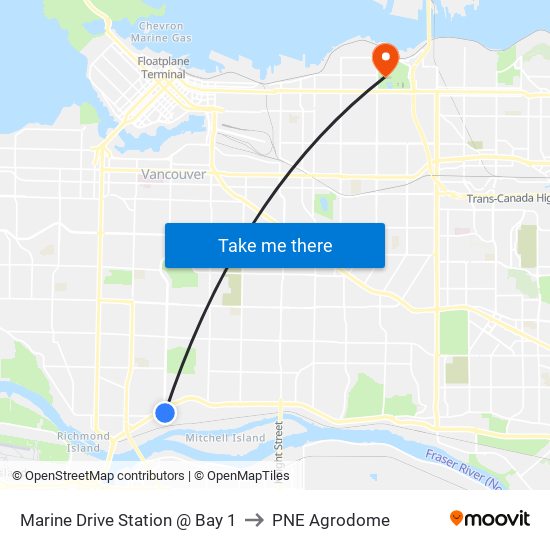 Marine Drive Station @ Bay 1 to PNE Agrodome map