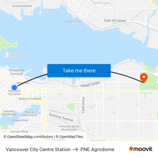 Vancouver City Centre Station to PNE Agrodome map