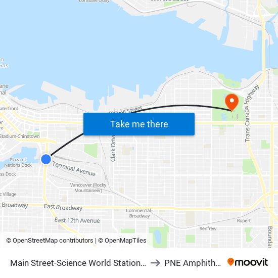 Main Street-Science World Station @ Bay 1 to PNE Amphitheatre map