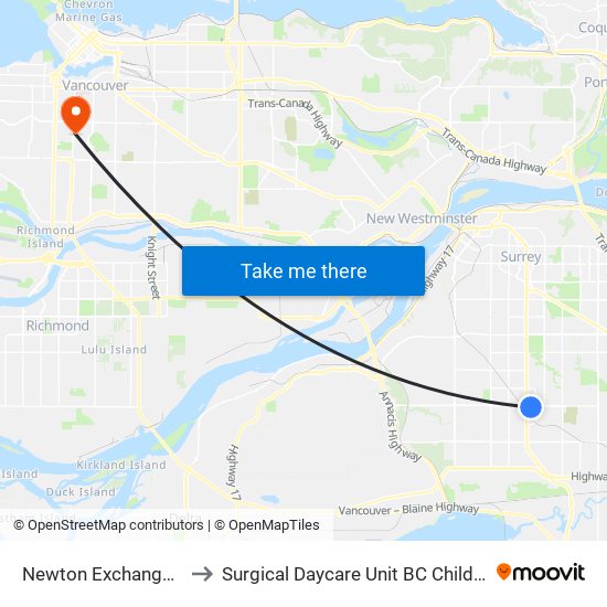 Newton Exchange @ Bay 4 to Surgical Daycare Unit BC Children's Hospital map